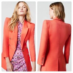 NWOT SMYTHE Pagoda Blazer in Watermelon Size 6 Coral Red Pin Linen Structured